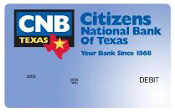 CNB of Texas with blue background debit card